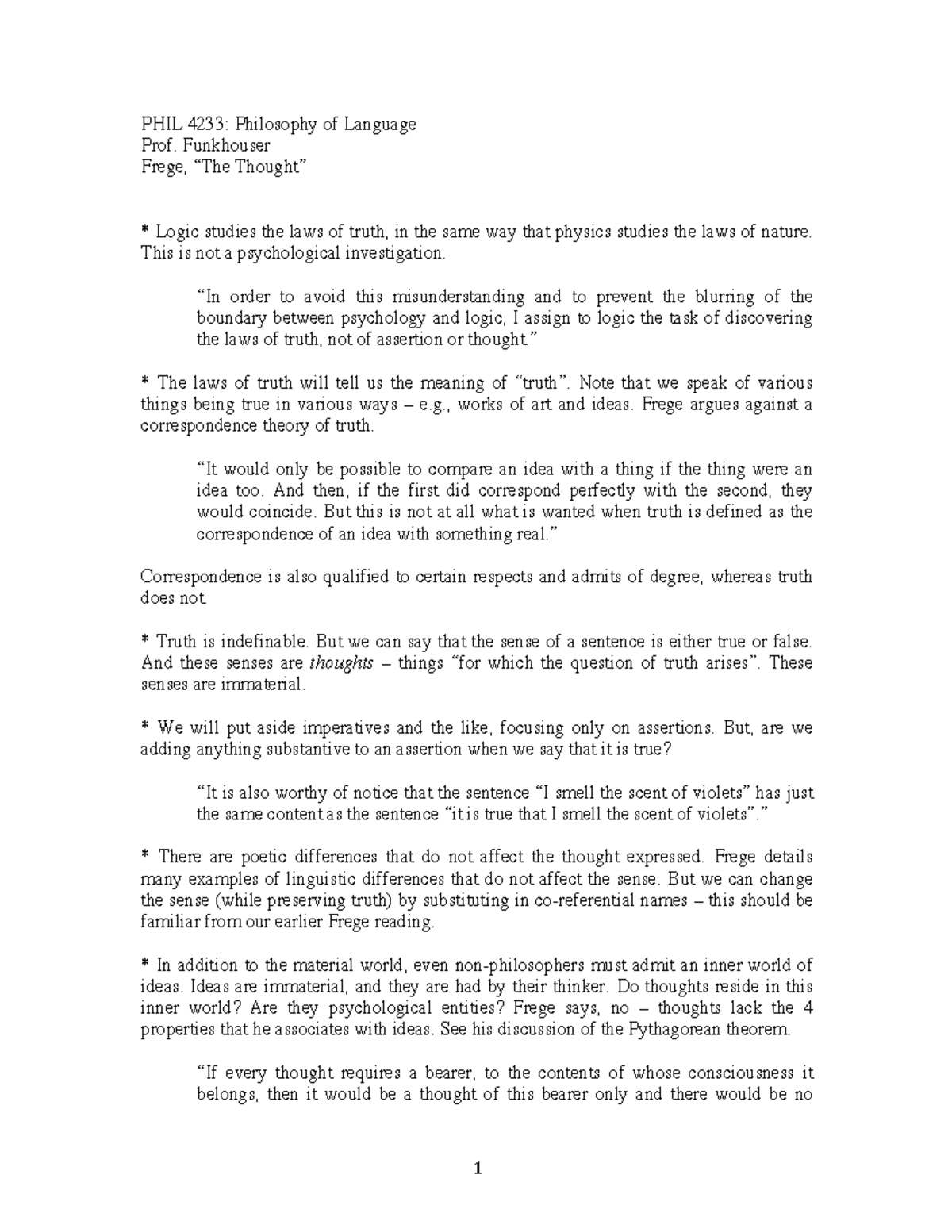 Lecture Notes Frege The Thought - PHIL 4233: Philosophy of Language ...