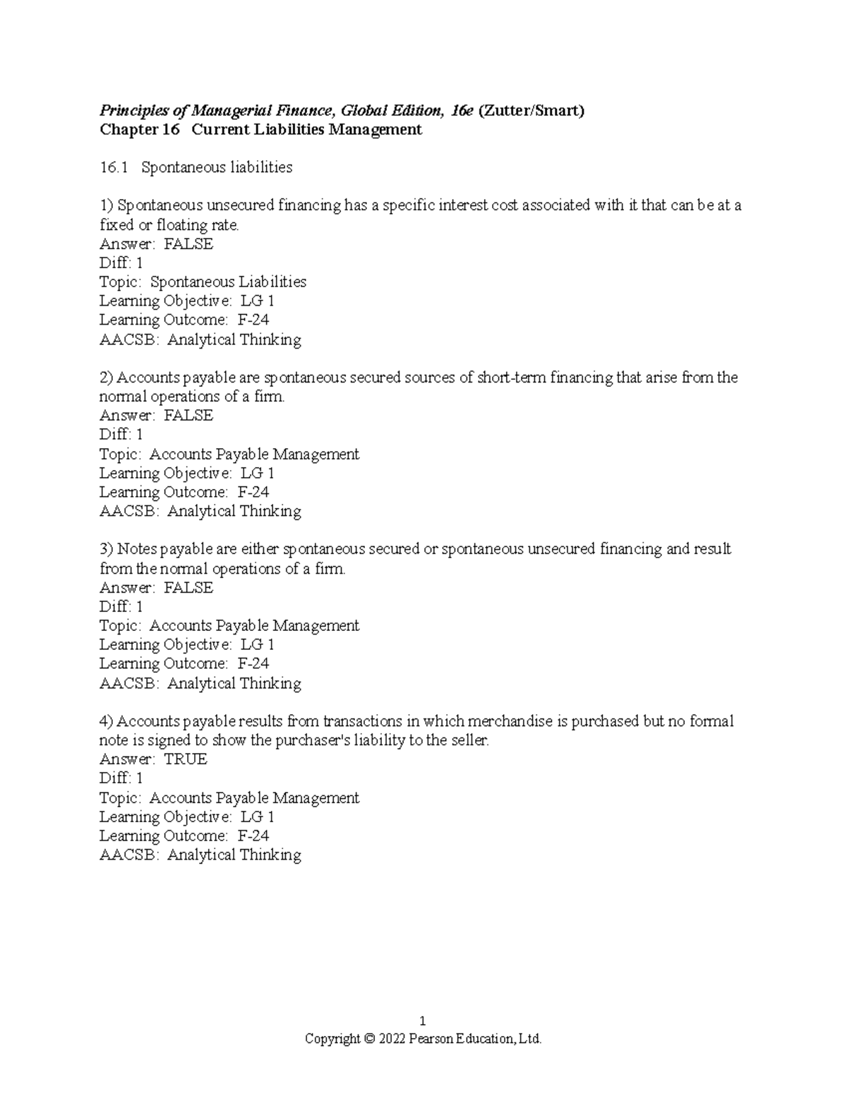 Chapter 16 Answers To Questions Principles Of Managerial Finance