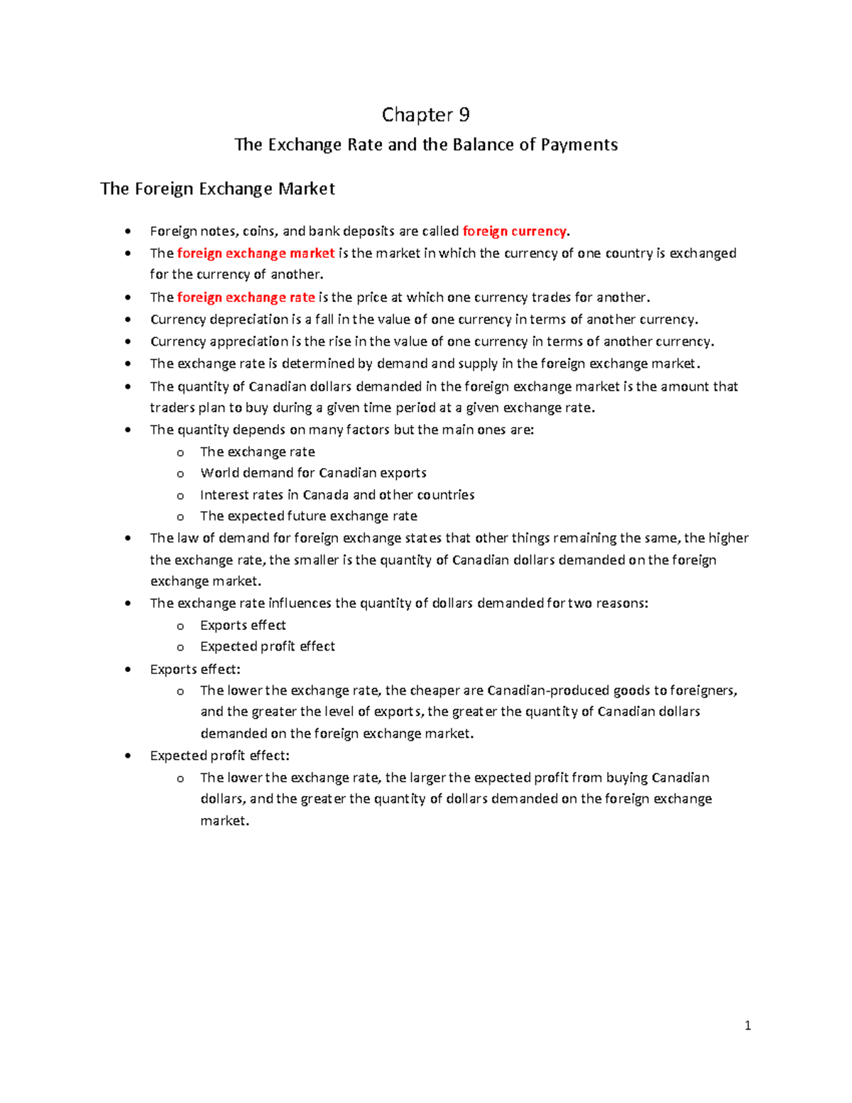 Macro 1022 - Chapter 9 Textbook Notes - 2019 - Chapter 9 The Exchange ...