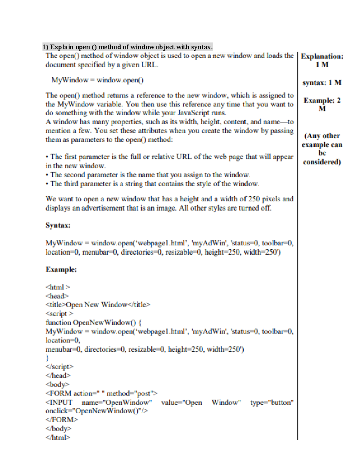Css ct2 ans - do it got - 1) Explain open () method of window object ...