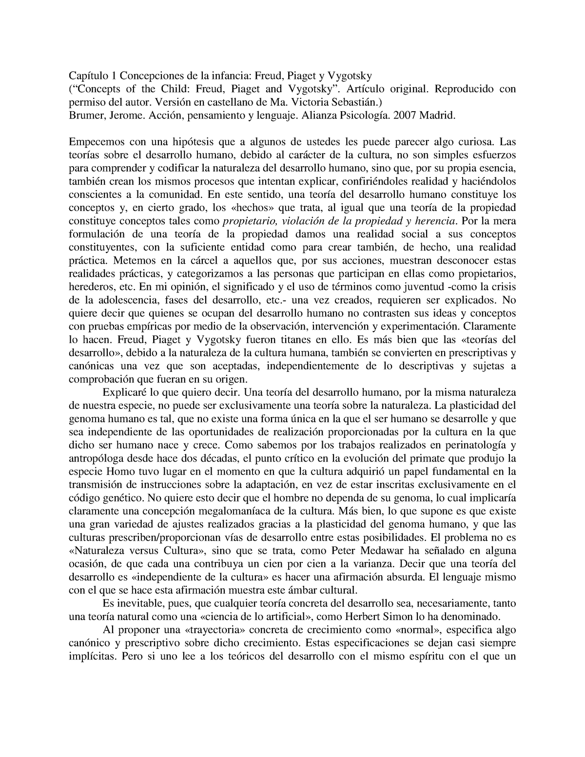 Bruner J Concepción De La Infancia Freud Piaget Y Vigotsky Capítulo 1 Concepciones De La 0420