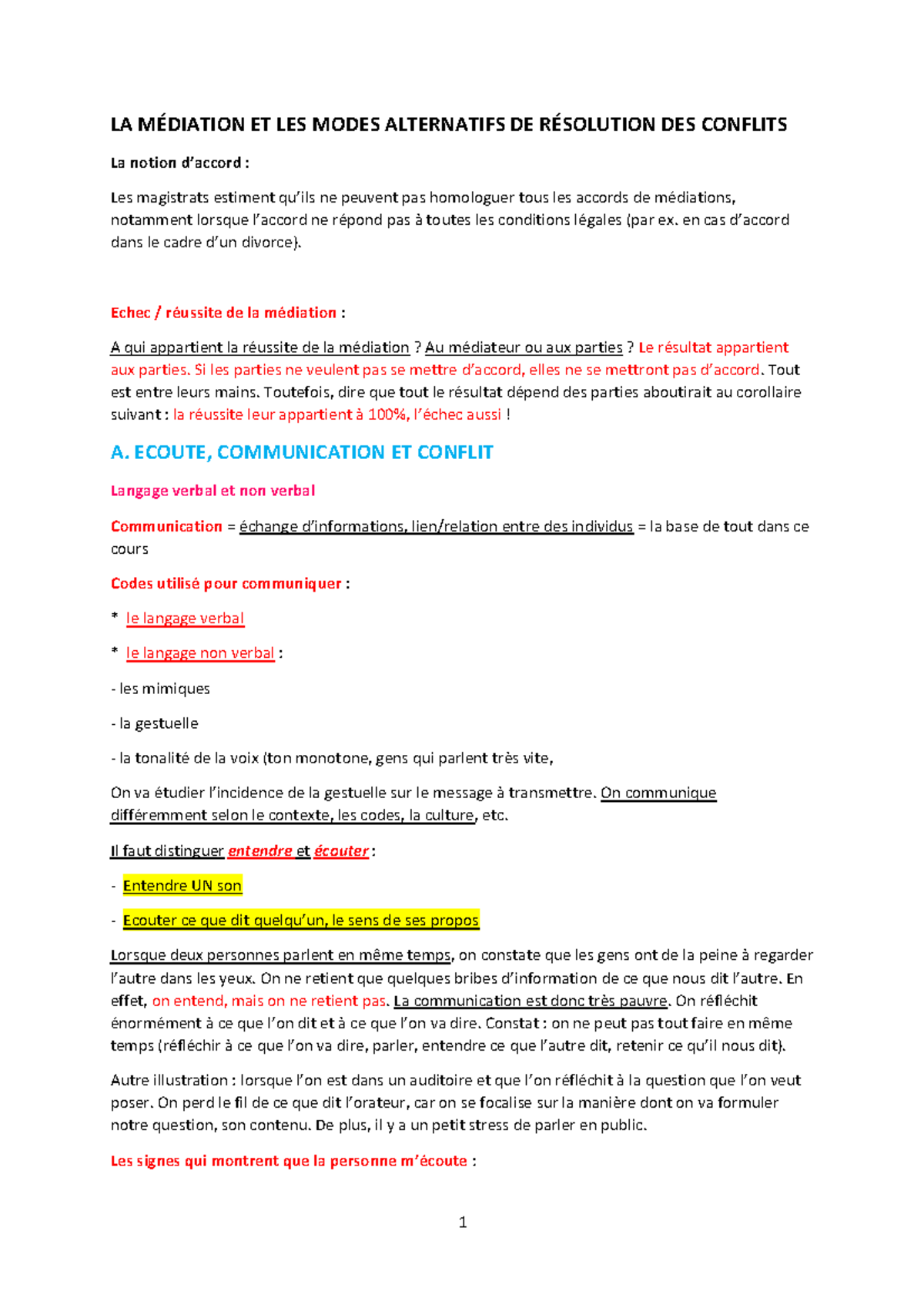 Cour mediation Part1 1 LA M DIATION ET LES MODES ALTERNATIFS DE 