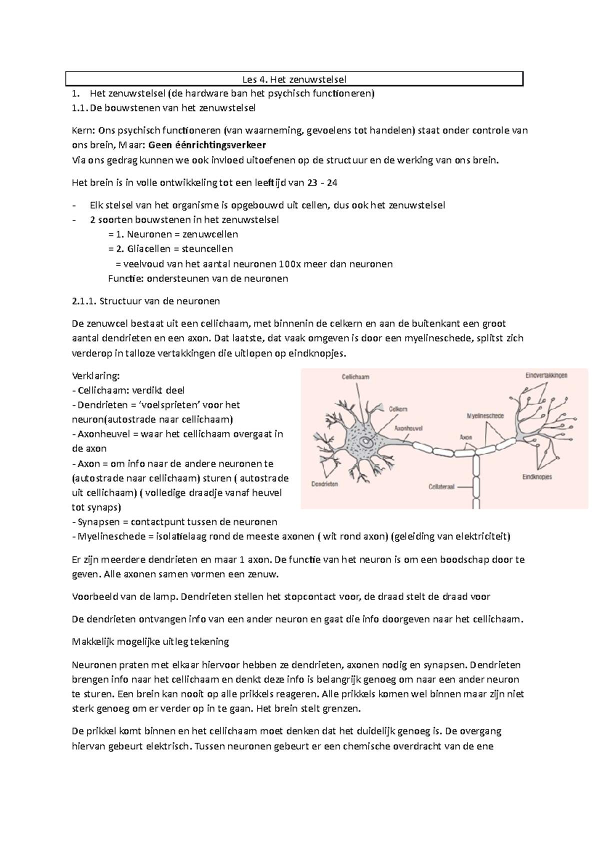 Zenuwstelsel - Les 4. Het Zenuwstelsel Het Zenuwstelsel (de Hardware ...