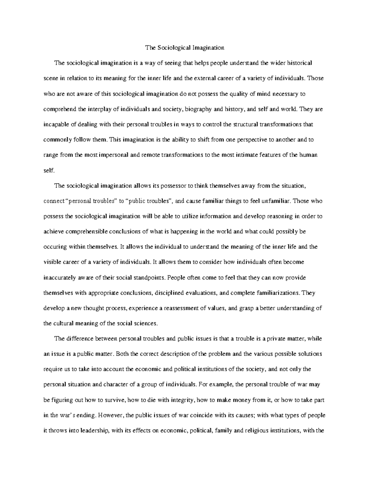 sociological imagination essay conclusion