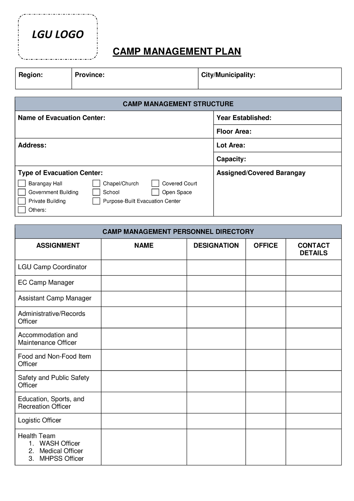 EC-Camp-Management-Plan - CAMP MANAGEMENT PLAN Region: Province: City ...