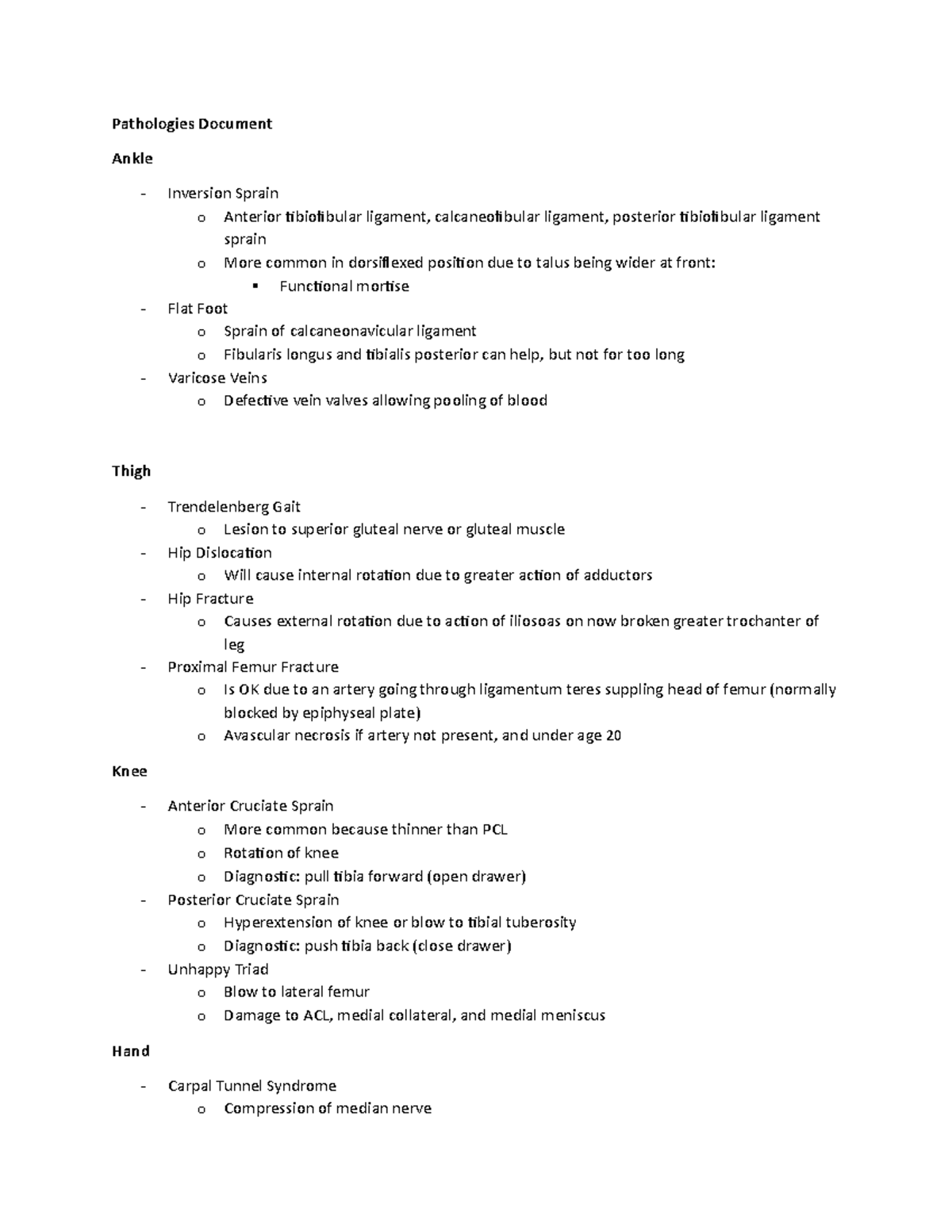 Pathologies Document - Lecture notes MSK - Pathologies Document Ankle ...