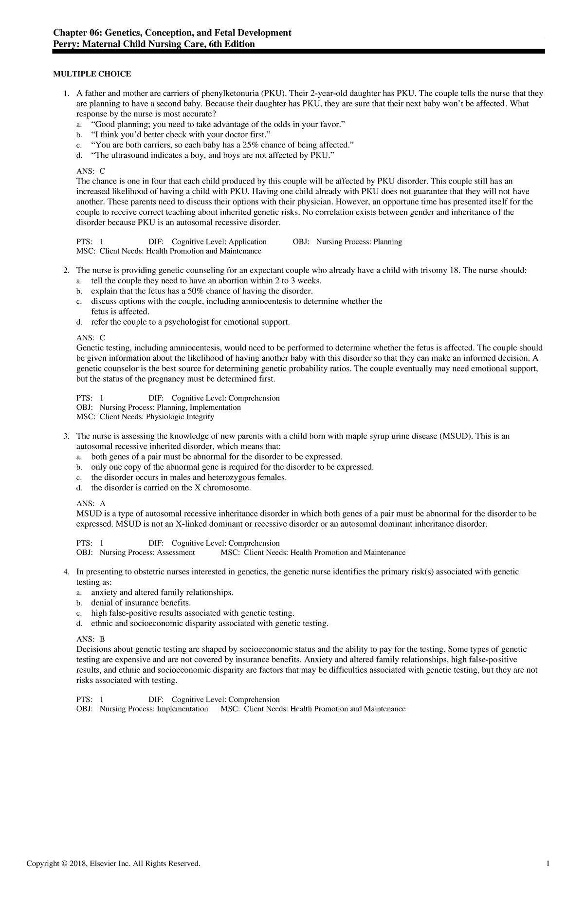 Exam View - Chapter 06 - Chapter 06: Genetics, Conception, and Fetal ...