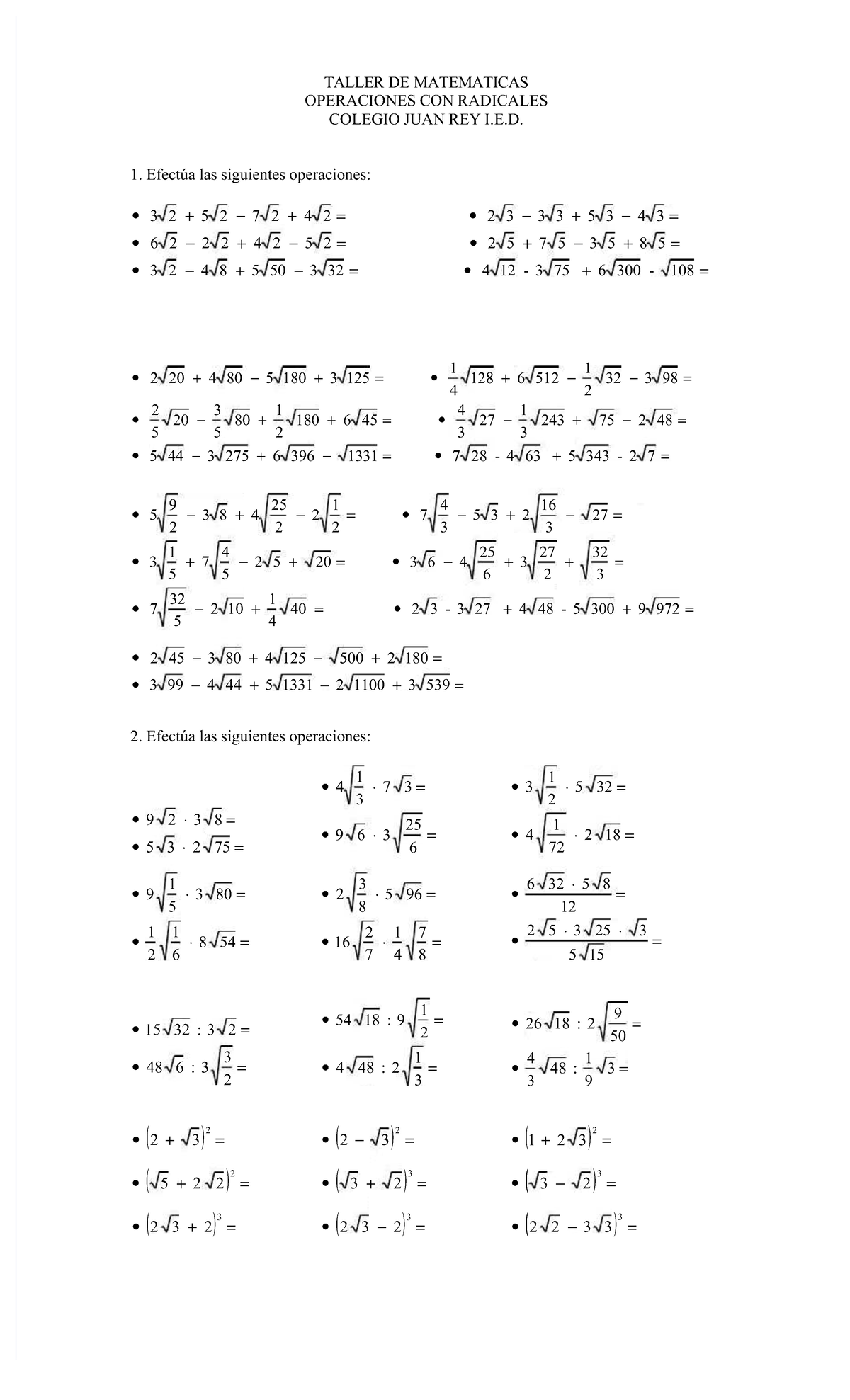 Pdf Taller De Operaciones Con Radicales Compress Taller De