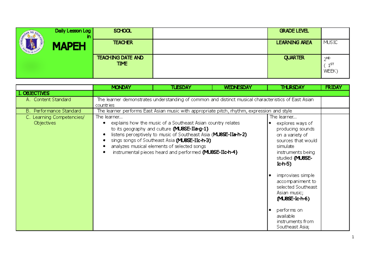 Pdfcoffee - practice students for the materials - Daily Lesson Log in ...