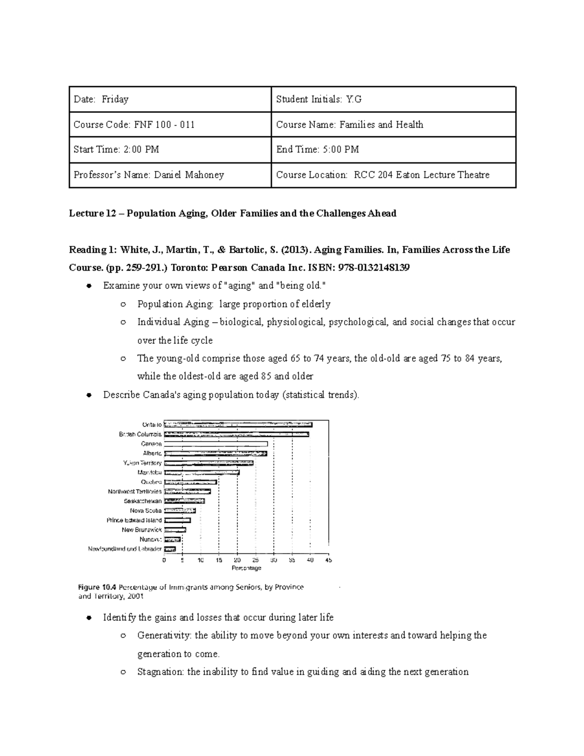 FNF 100 - 011 Week12 - Date: Friday Student Initials: Y Course Code ...