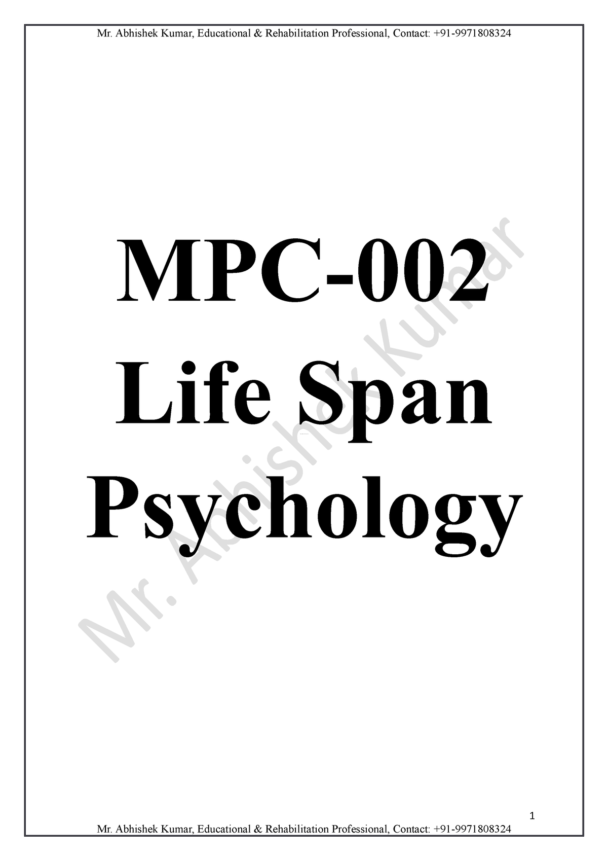 MPC002 - Masters In Psychology - IGNOU - Studocu