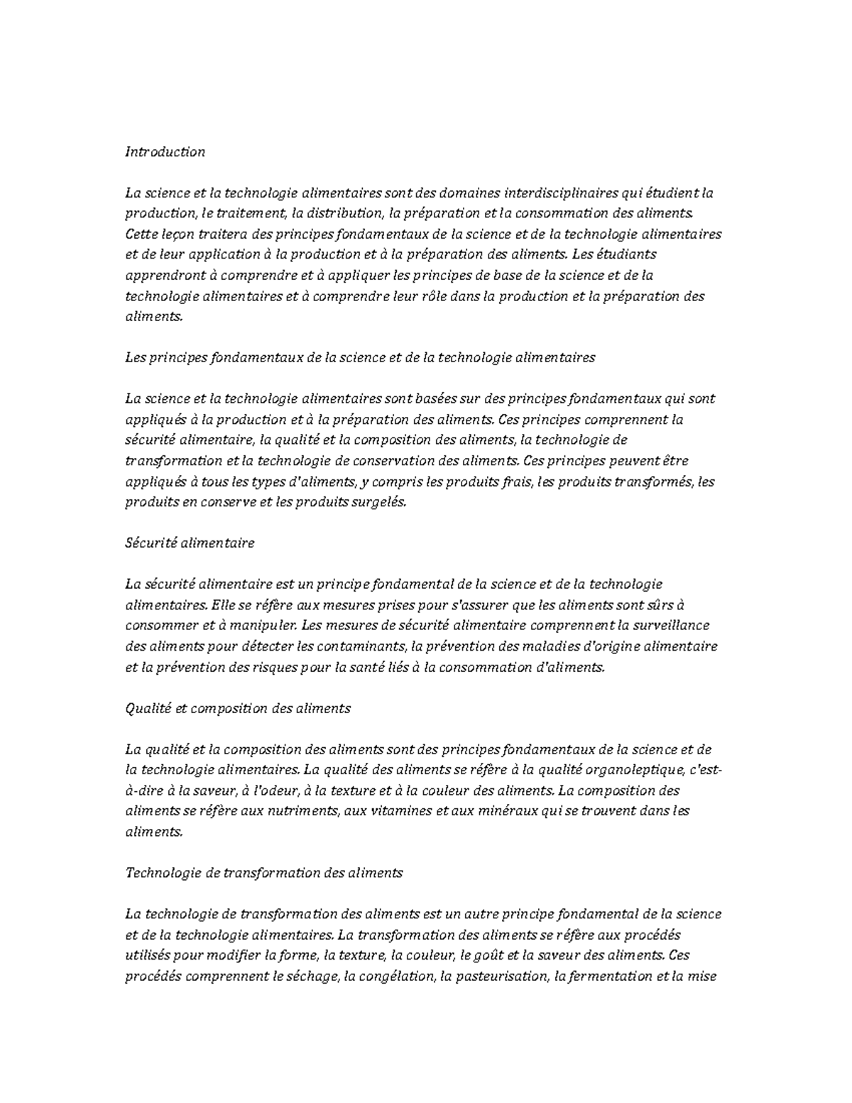 Food Science and Technology Study Notes - Introduction La science et la ...