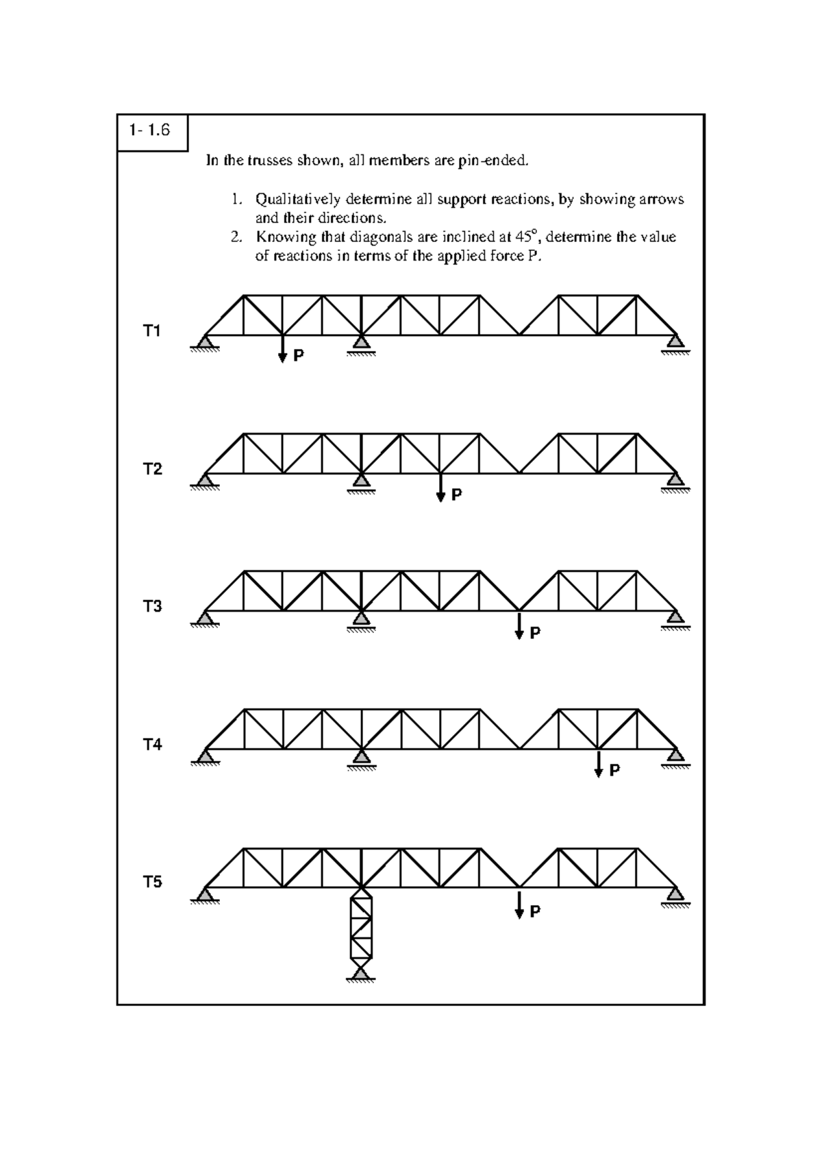 Ex1-1-5 - question from tut - 059718 - 1- 1. In the trusses shown, all ...