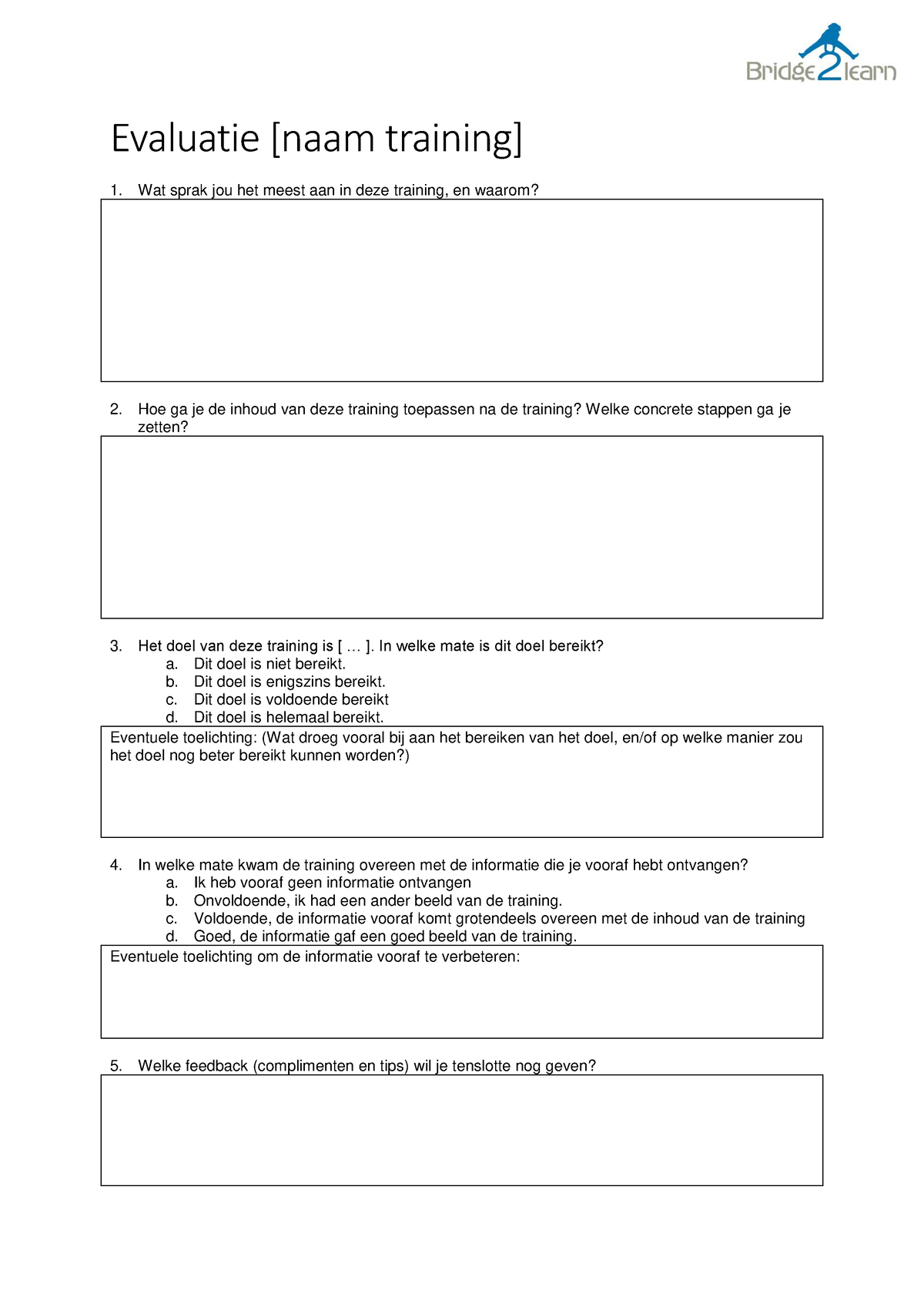 Evaluatieformulier Algemeen Evaluatie Naam Training Wat Sprak Jou