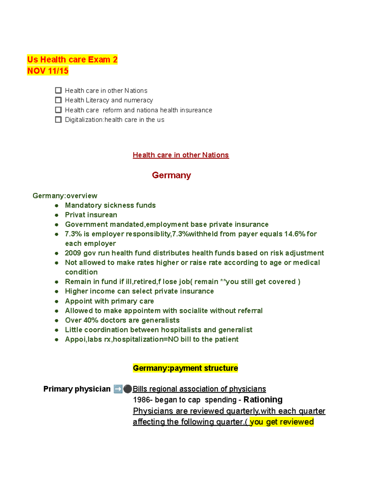 U.S health care exam 3.pdf 2023 Us Health care Exam 2 NOV 11