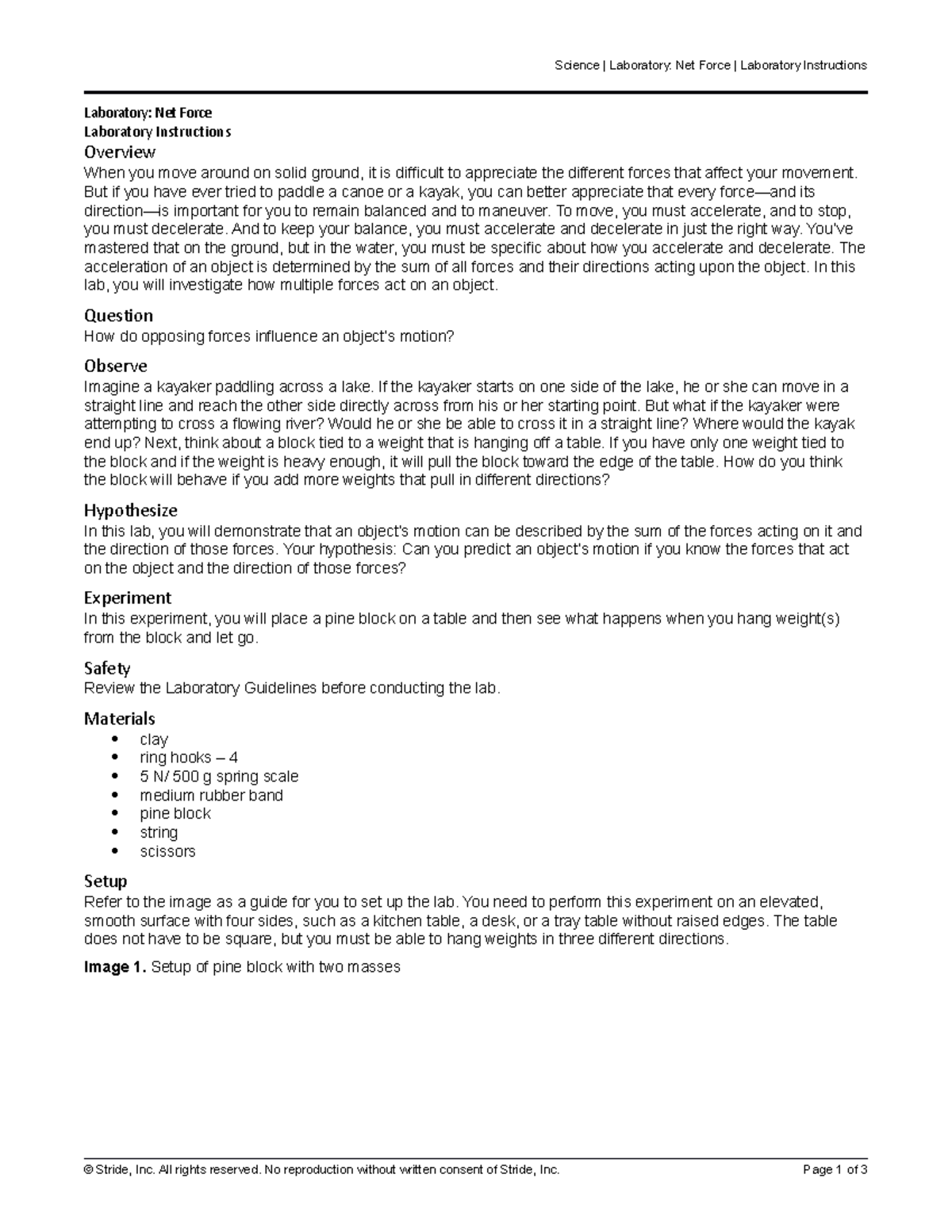 HS PHYS Lab Instructions Net Force - Science | Laboratory: Net Force ...