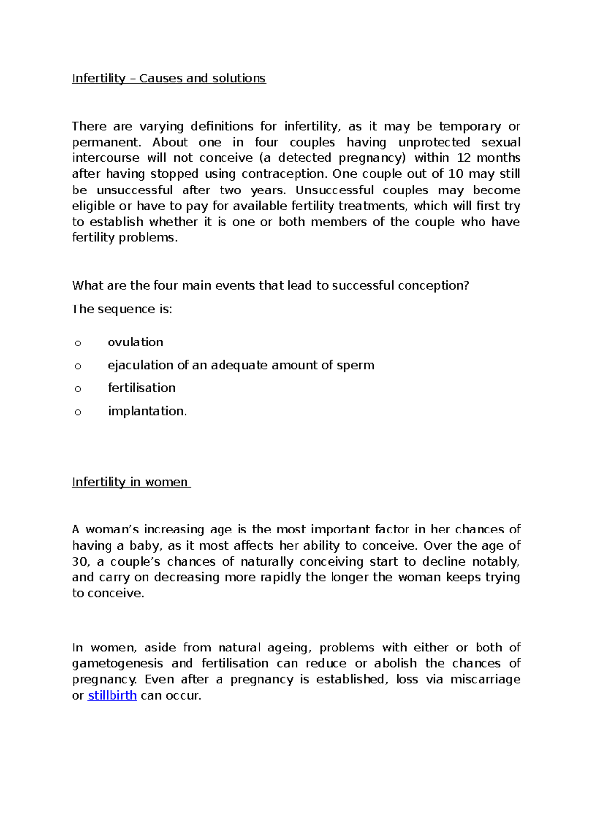 Infertility - Weekly assignment notes - Infertility – Causes and ...
