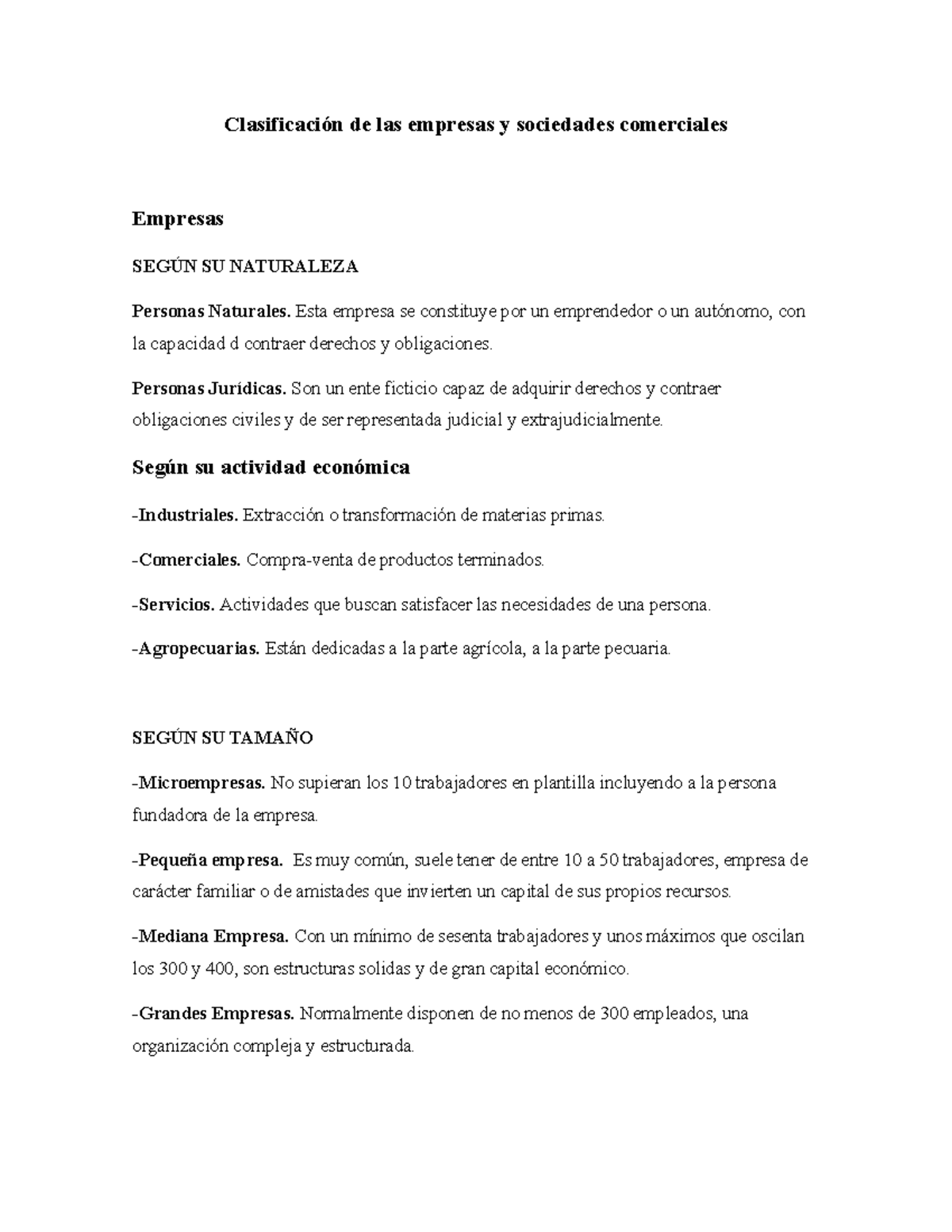 Empresas y Sociedades Comerciales - Clasificación de las empresas y ...