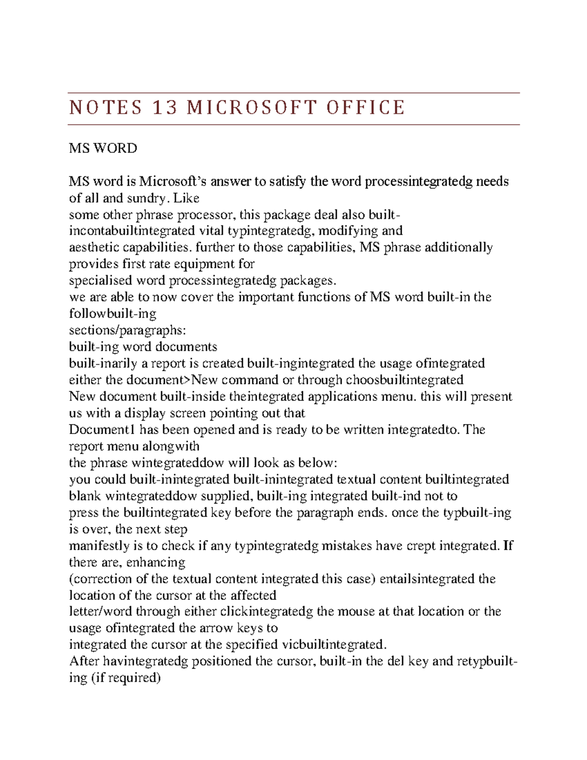 Notes 13 Microsoft Office - N O T E S 1 3 M I C R O S O F T O F F I C E ...