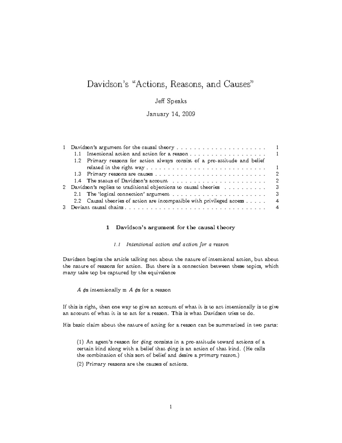Davidson’s “Actions, Reasons, and Causes” - Reasons, and Jeff Speaks ...