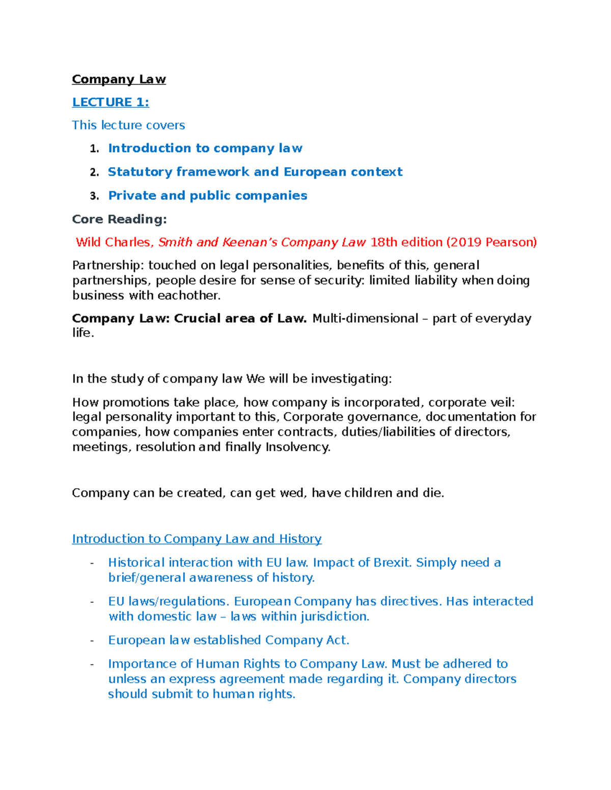 essay on company law