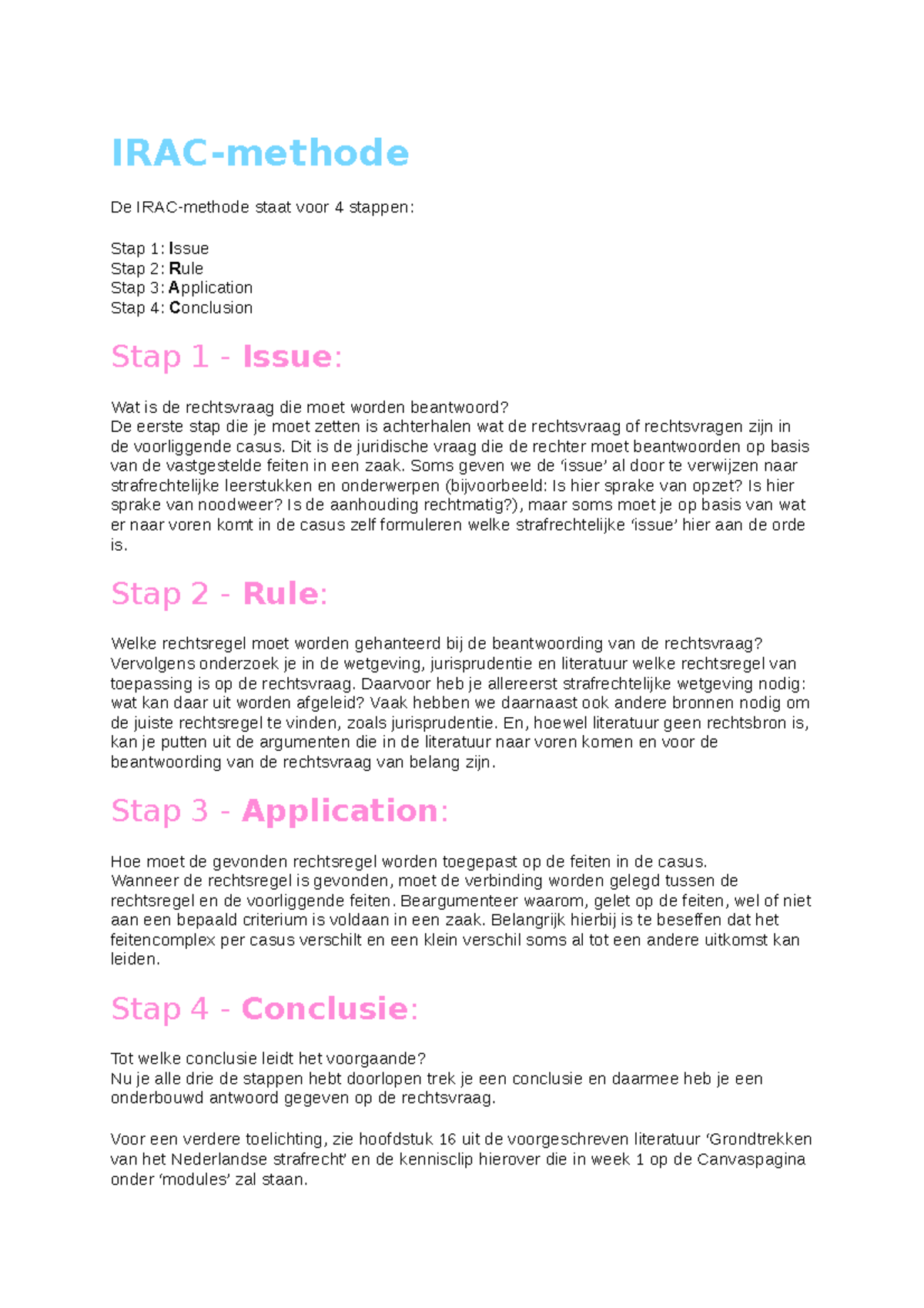 IRAC-methode - Uitleg van de verplichte IRAC-Methode. Jaar 2022/2023 ...