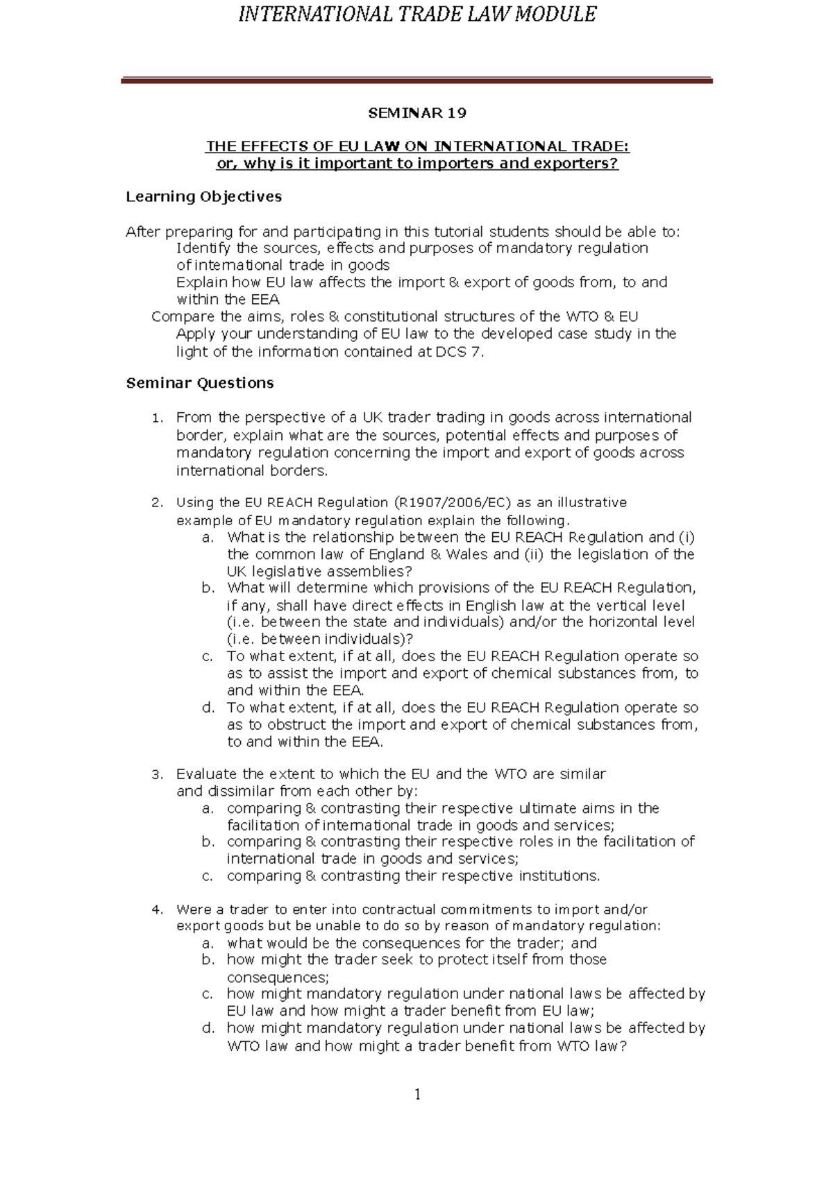 Seminar 19 - The Effects of EU Law on International Trade ...