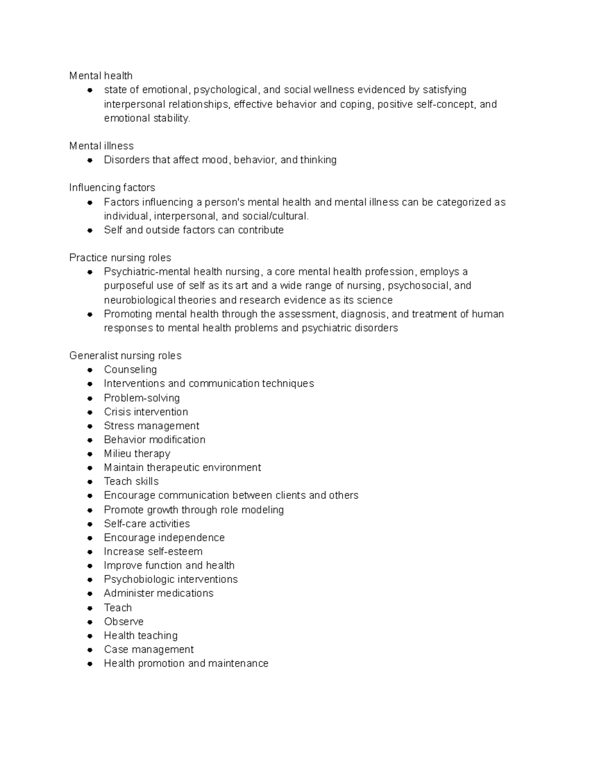 Mental Health Exam 1 Blueprint Answers Mental health state of