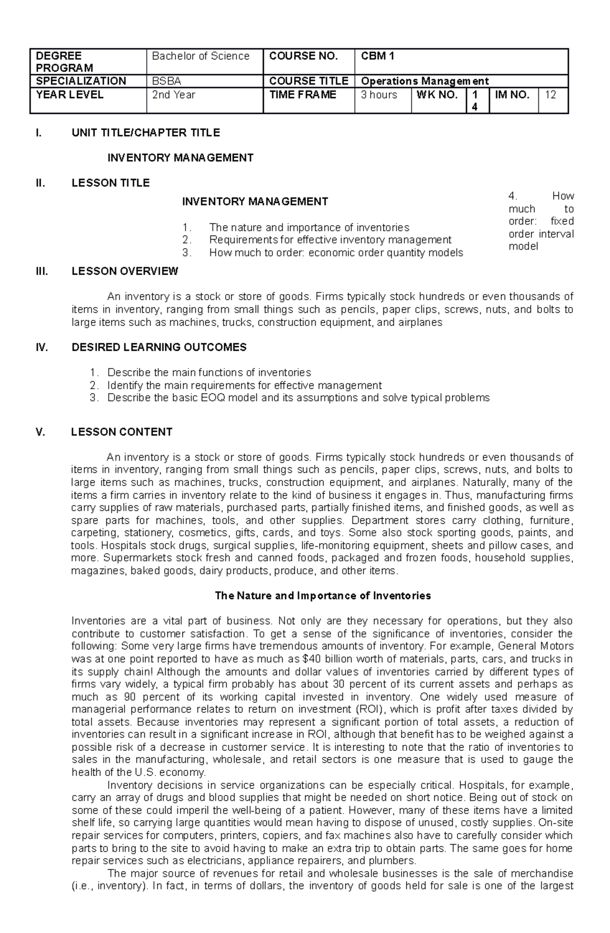 ICD-CBM1-12 - Operations Management - DEGREE PROGRAM Bachelor of ...