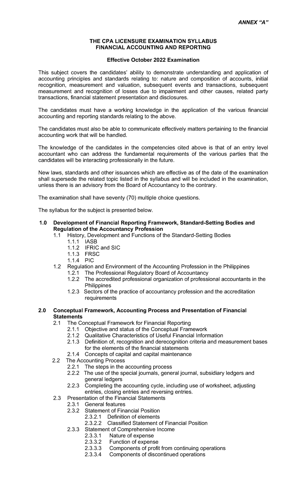 CPALE Syllabi Effective October 2022 revised ANNEX “A” THE CPA