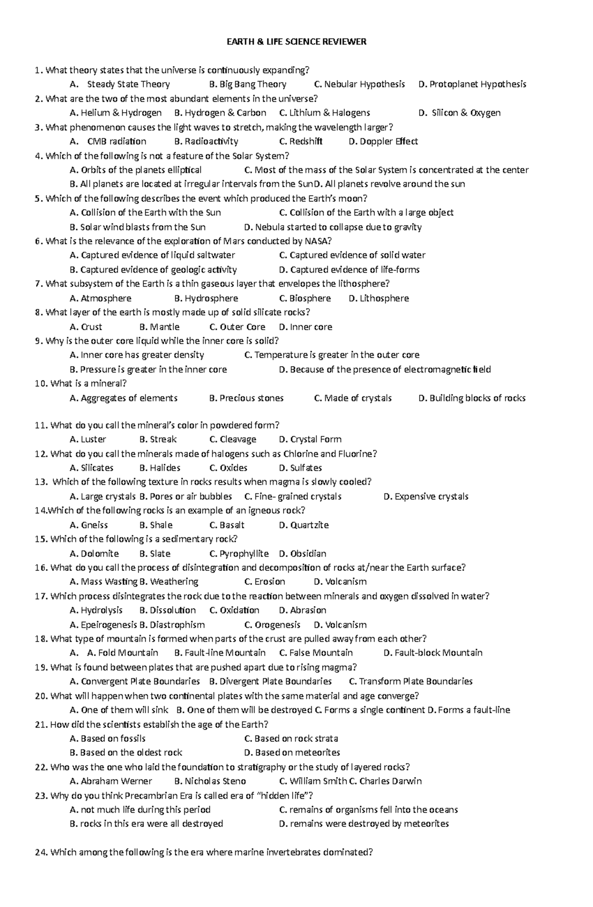 Earth Sci Rvwr - Earth & Life Science Reviewer What Theory States That 