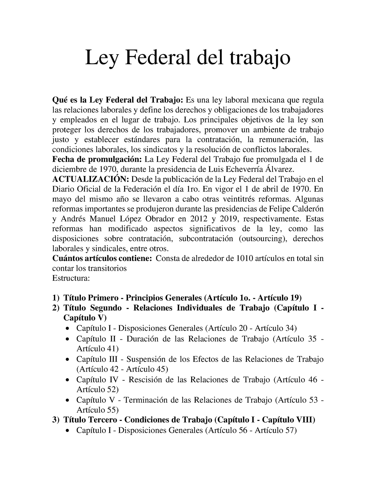 Ley Federal del trabajo O Ley Federal del trabajo Qué es la Ley