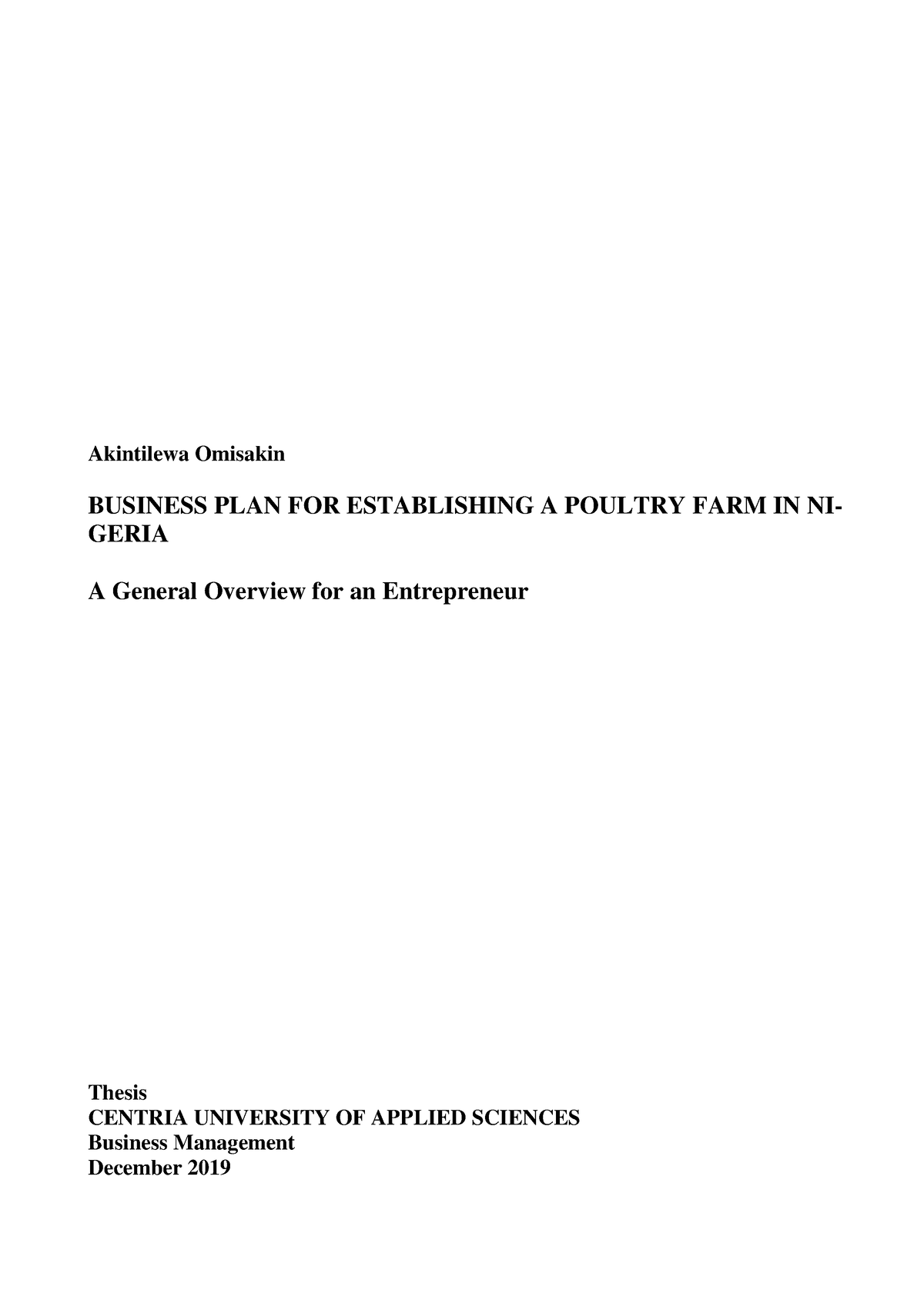 business plan for establishing a poultry farm in nigeria