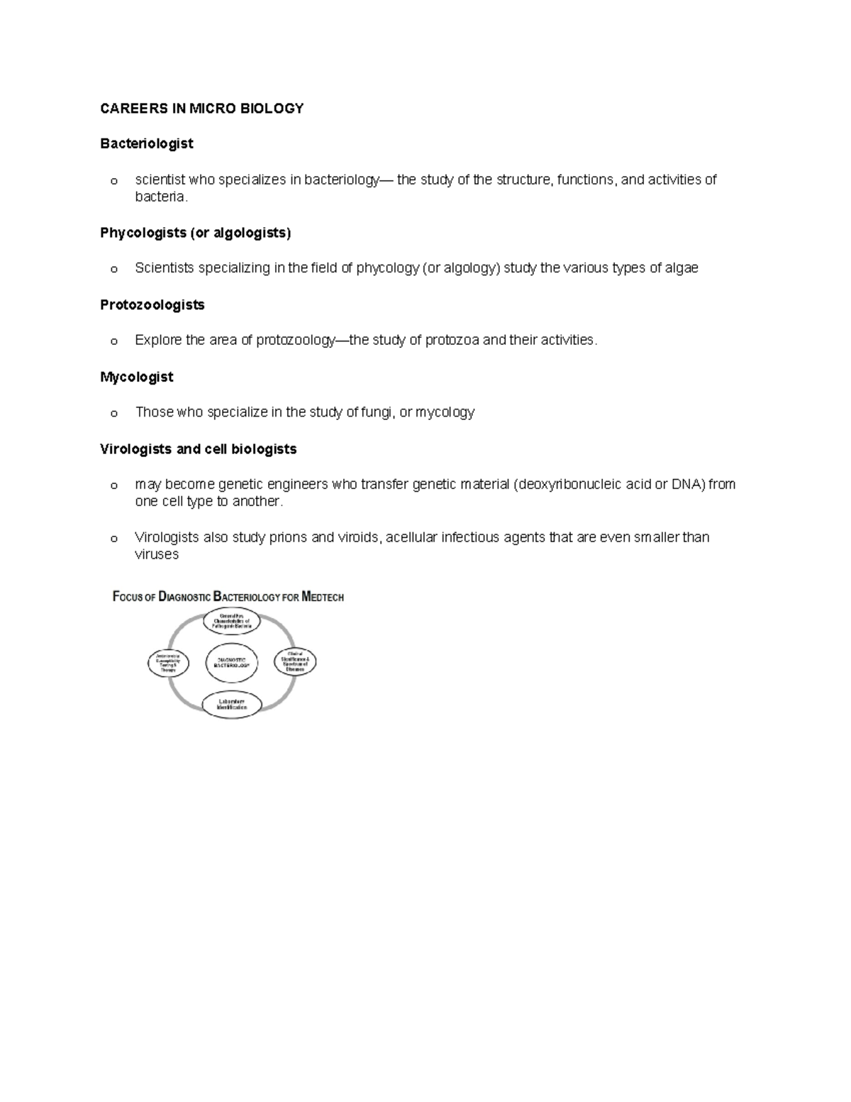 Bacte 12 - CAREERS IN MICRO BIOLOGY Bacteriologist o scientist who ...