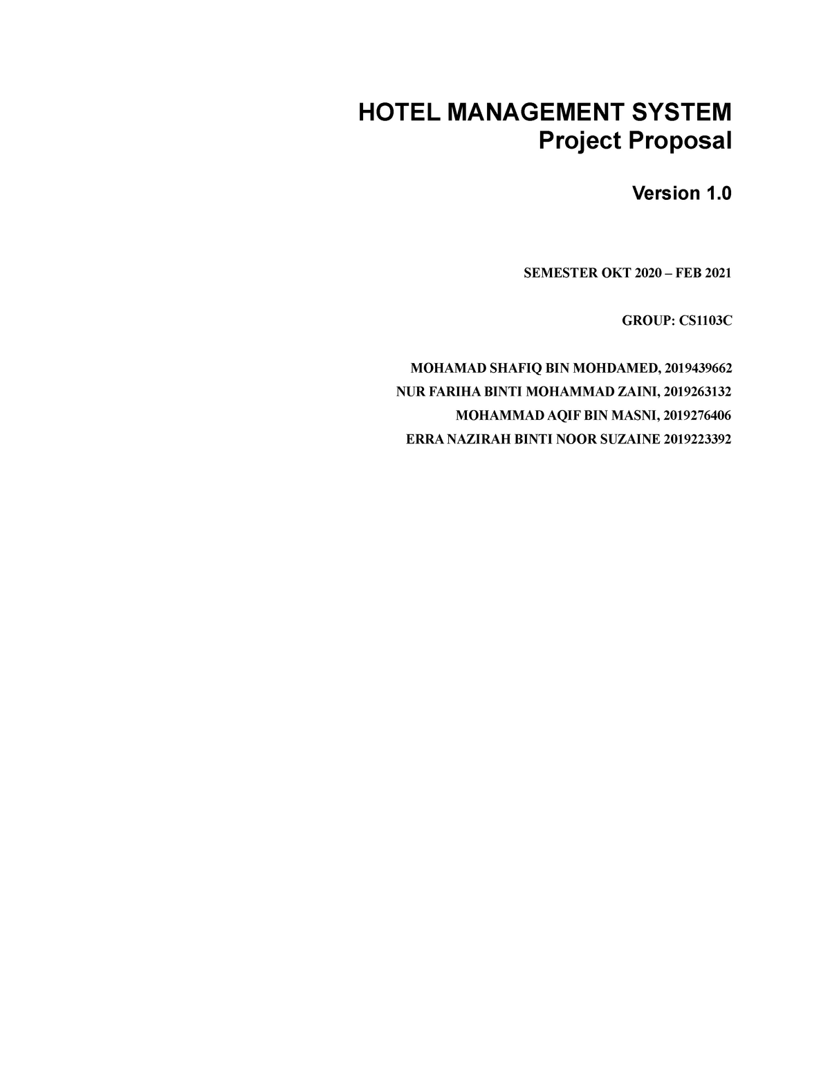 1.2 Proposal Template - HOTEL MANAGEMENT SYSTEM Project Proposal ...