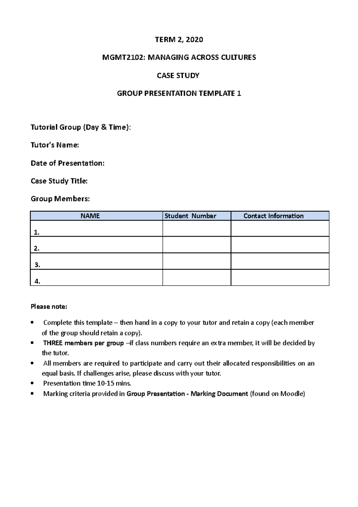 MGMT2102 Group Presentation Template 1 - Group Members - TERM 2, 2020 ...