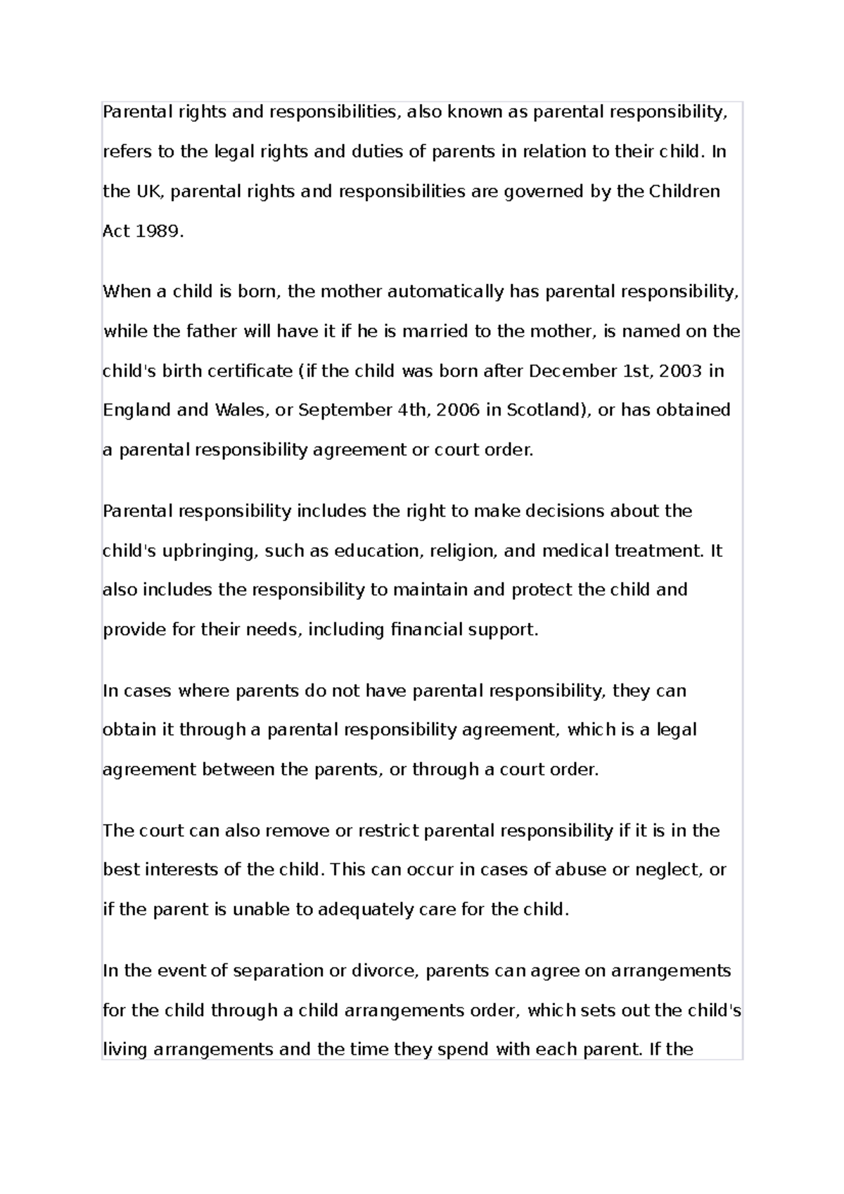 Parental rights and responsibilities - In the UK, parental rights and ...