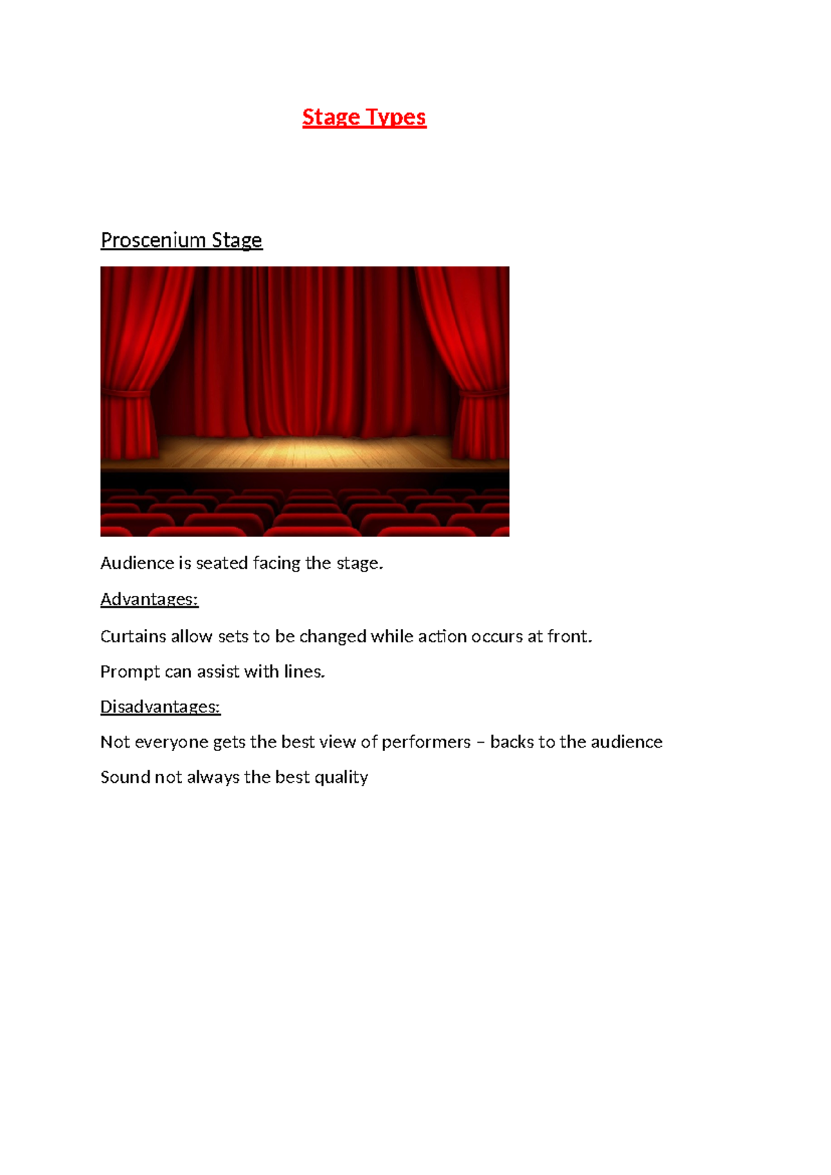Types of Stages in Theatrical Productions - Stage Types Proscenium ...