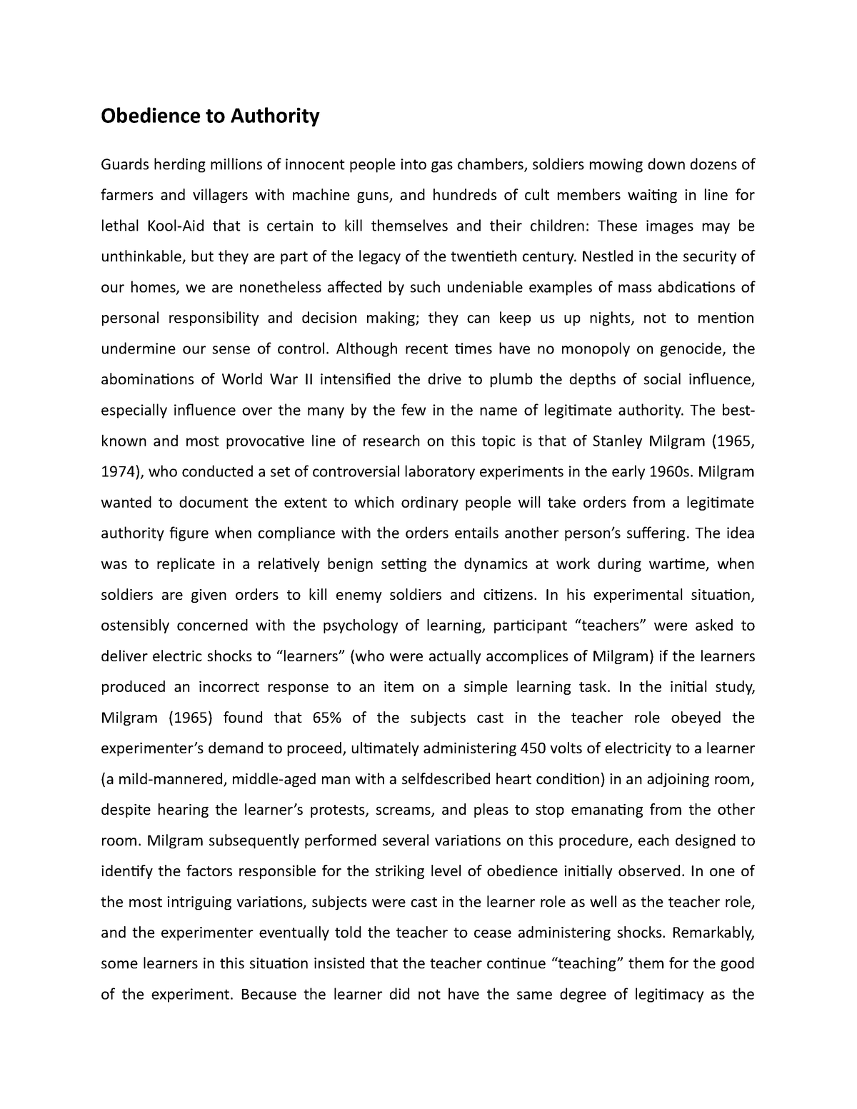 obedience to authority essay