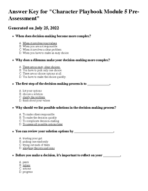 Answer Key - Character Playbook Module 5 Pre-Assessment - Answer Key ...