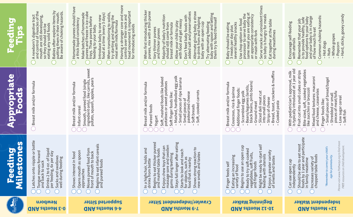 Feeding Brochure Checklist Latches onto nipple or bottle Tongue moves