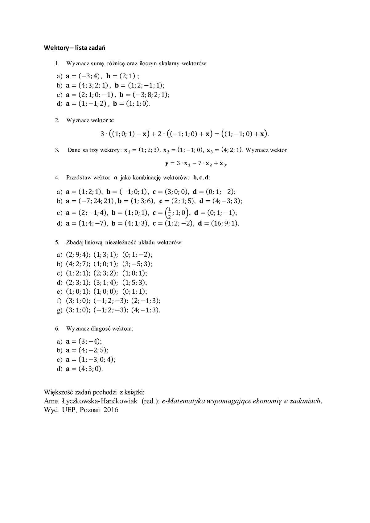 Wektory - Lista Zadań - Wektory – Lista Zadań Wyznacz Sumę, Różnicę ...