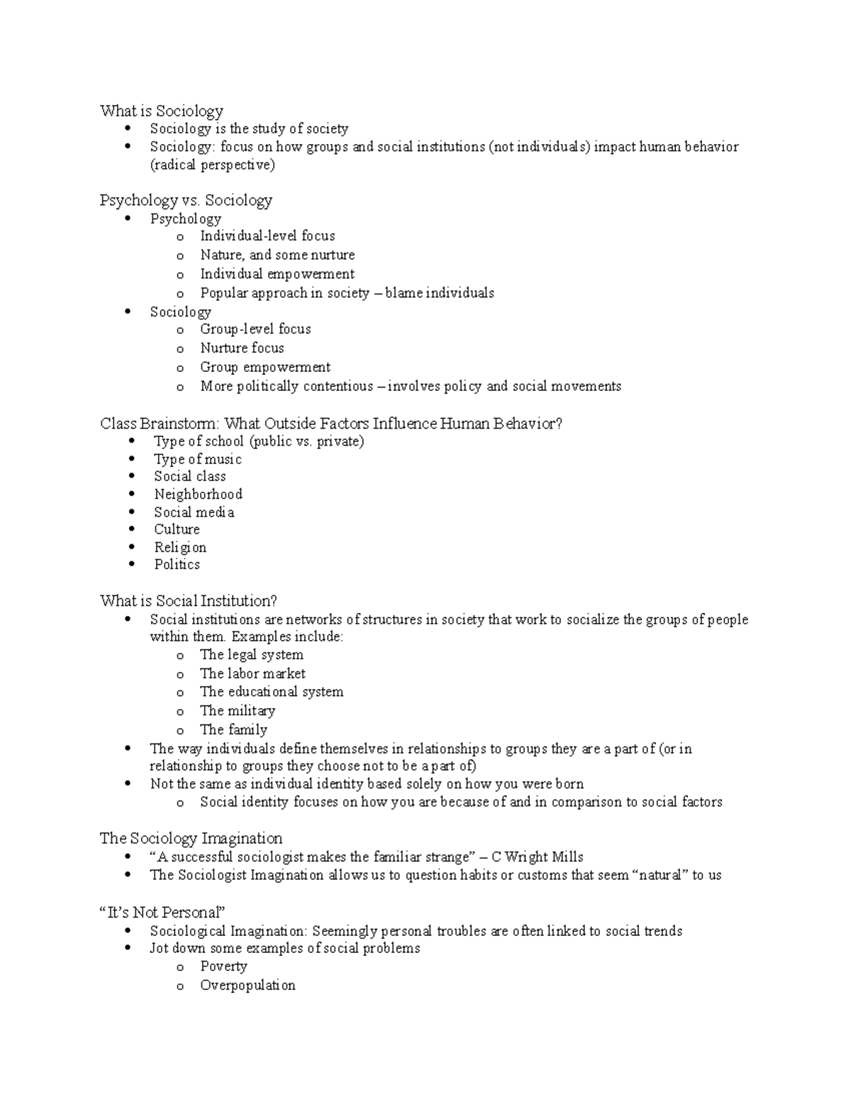 The Sociological Imagination (Week 1) - What is Sociology Sociology is ...