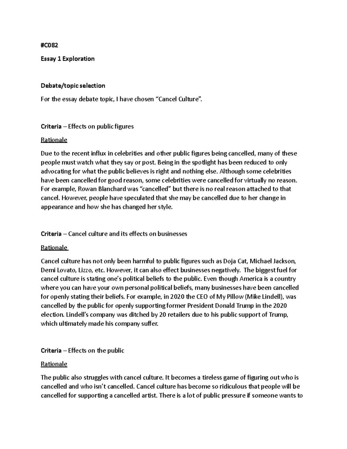 #C082 - Essay 1 Exploration and Prewrite - #C Essay 1 Exploration ...
