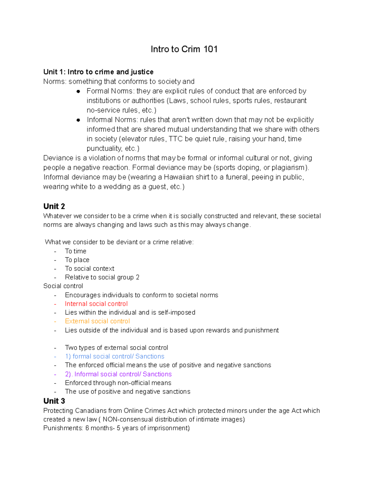 Intro To Crim - ) Informal Norms: rules that aren't written down that ...