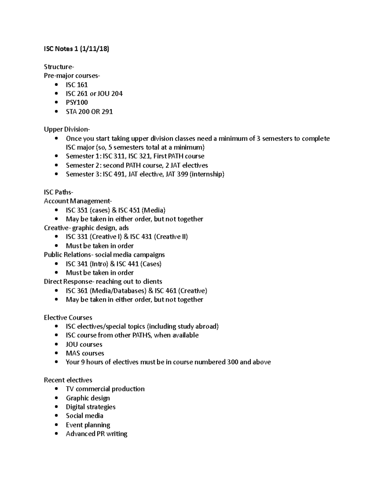 ISC 161 Notes - ISC Notes 1 ISC 161 ISC 261 or JOU 204 PSY100 STA 200 ...