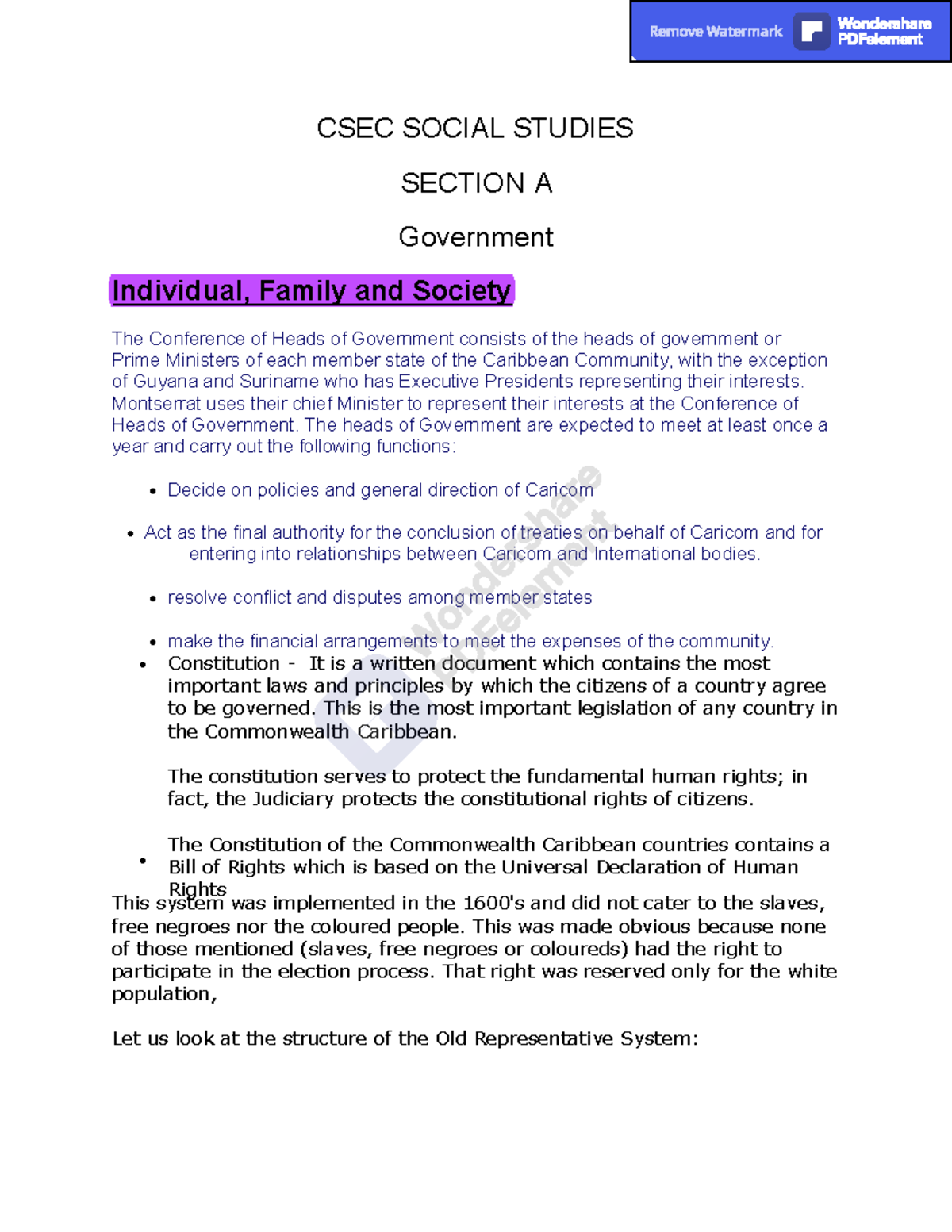 CXC Social Studies CSEC Notes - CSEC SOCIAL STUDIES SECTION Government ...