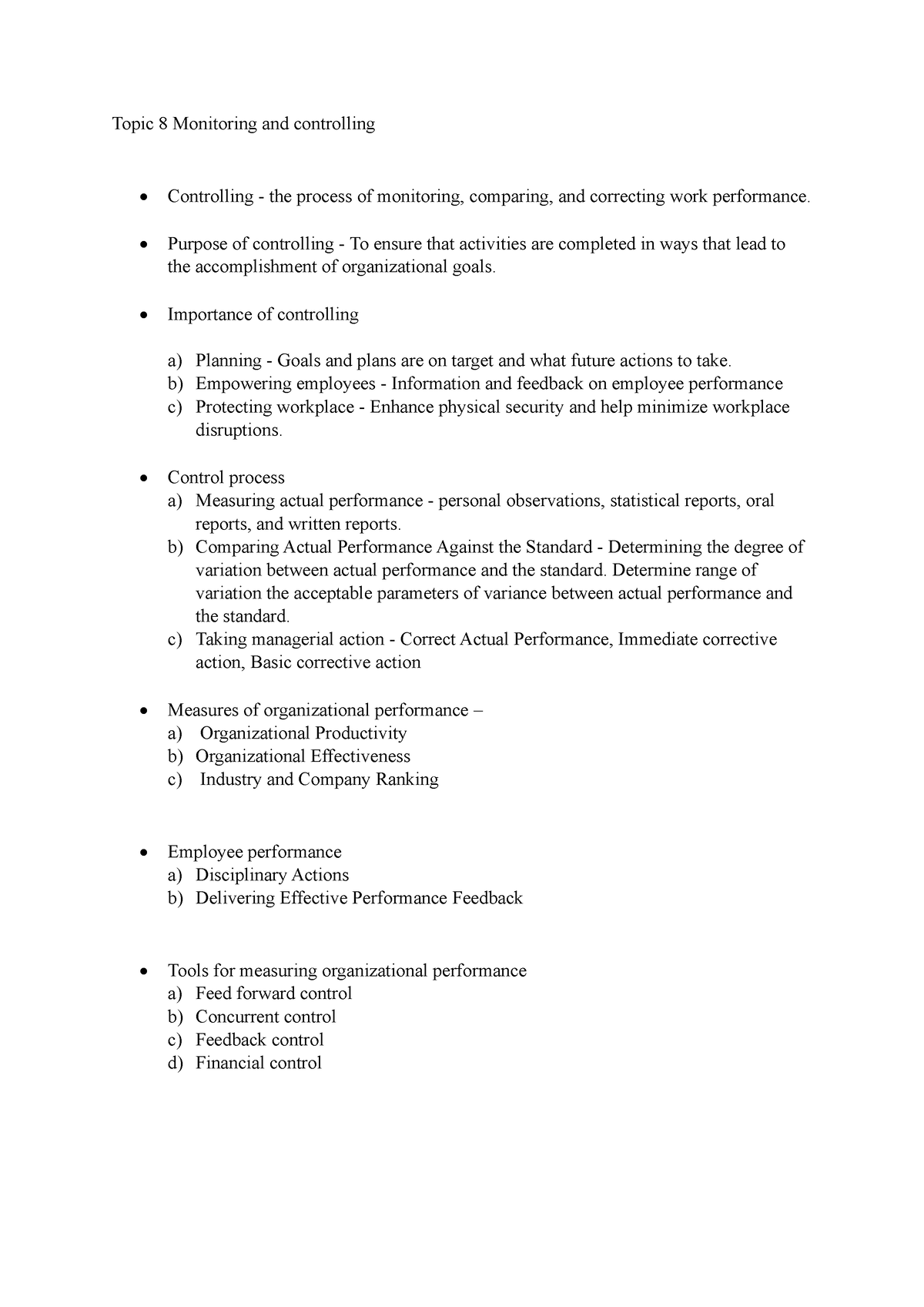 Topic 8 Monitoring and controlling part1 - Topic 8 Monitoring and ...