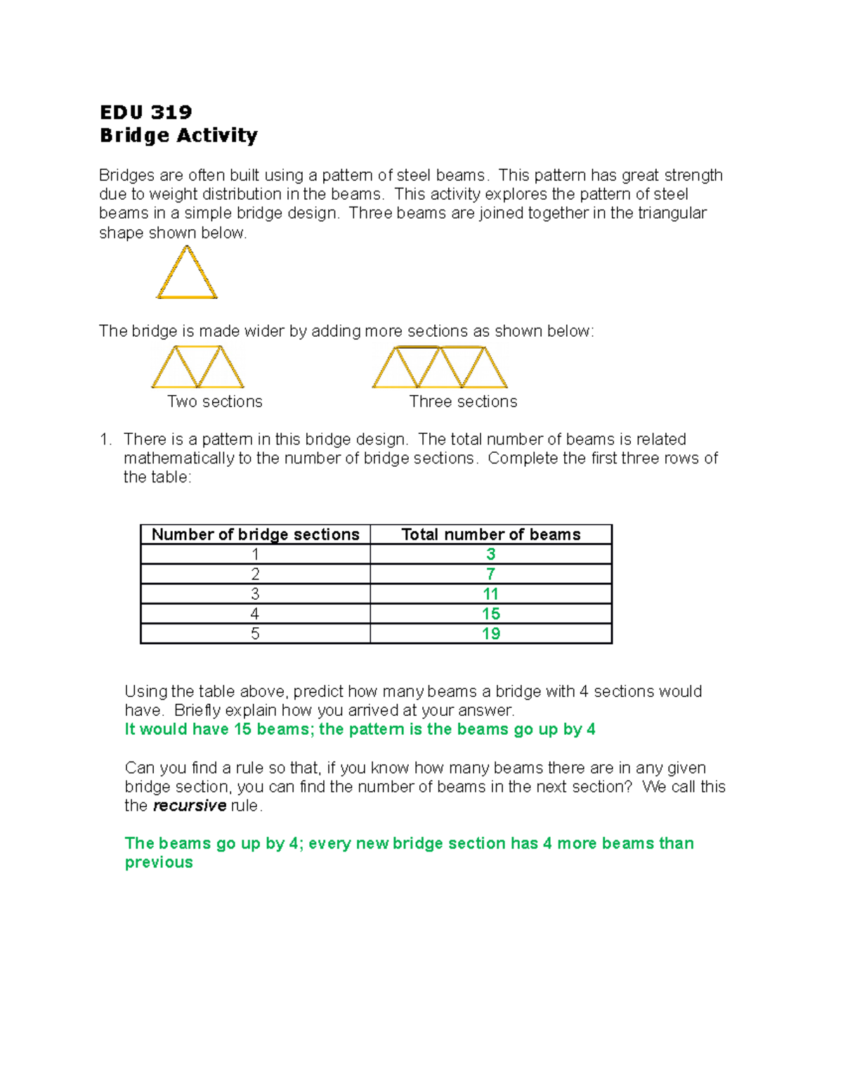 Bridge Activity Answers EDU 319 Bridge Activity Bridges are often