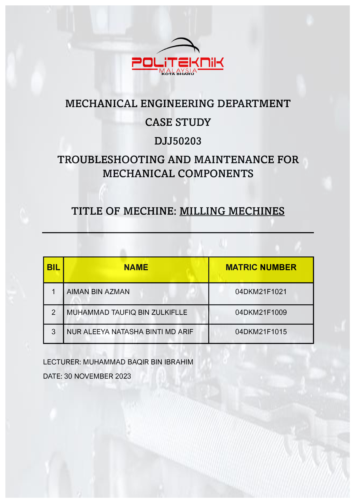 case study examples for mechanical engineering